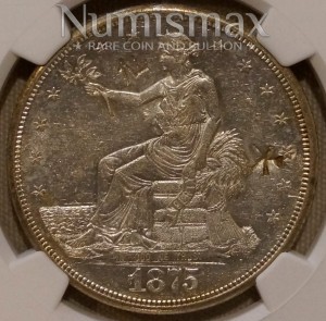 1875-S Type 1 Reverse Trade Dollar Unc Details Chopmarked NGC Obv 2