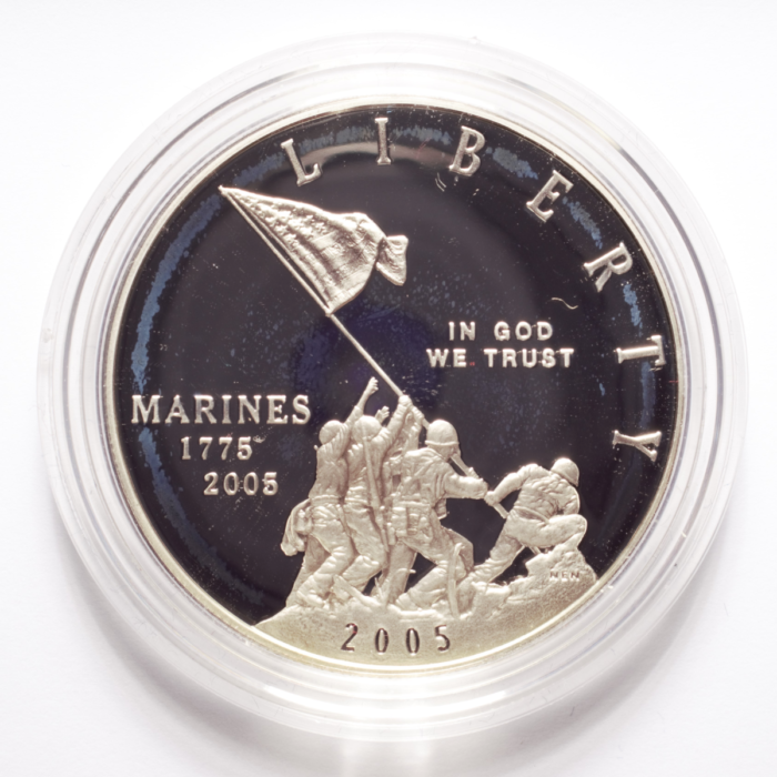 2005 Marine Corps 230th Anniversary Commemorative Proof Silver Dollar - Image 2