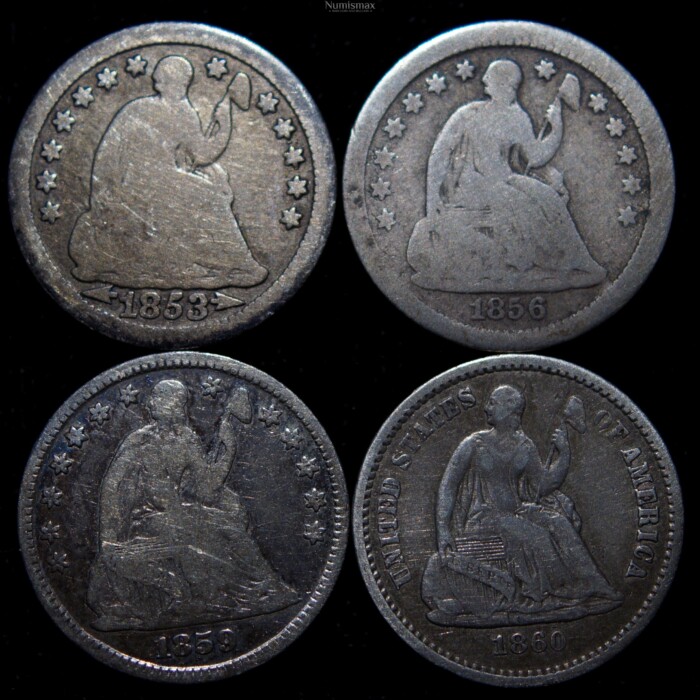 Seated Half Dimes 1853-1860 (4 Coin Lot)