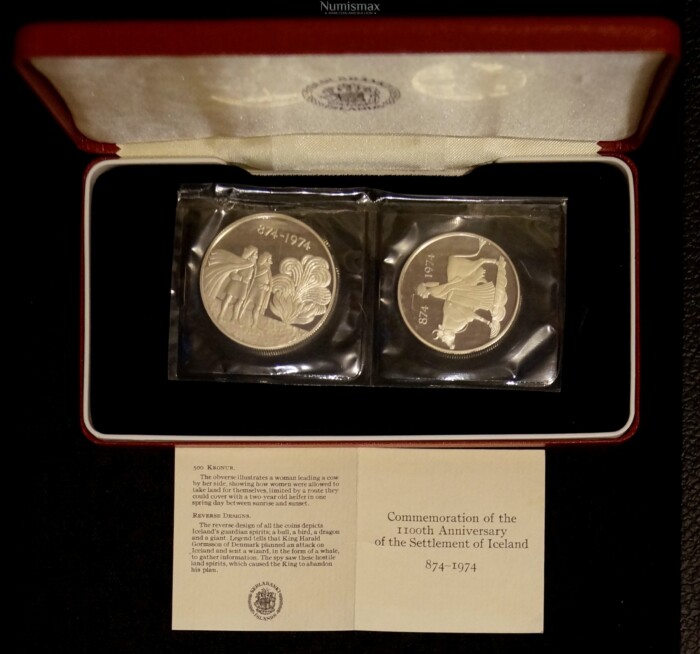 1974 Iceland 2 Coin Commemorative Set 1100th Anniversary