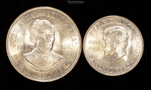 1861-1961 Jose Rizal Half and One Peso Set (2 Coin Lot)