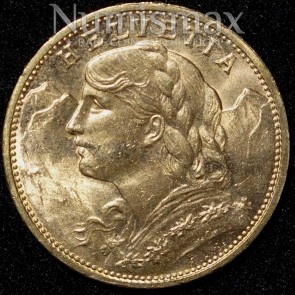 1916 B Swiss 20 Franc Gold