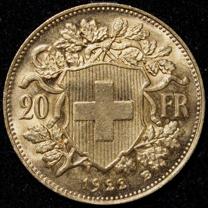 1922 B Swiss 20 Franc Gold - Image 3