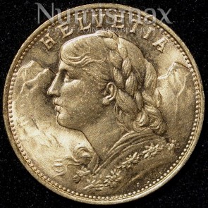 1922 B Swiss 20 Franc Gold