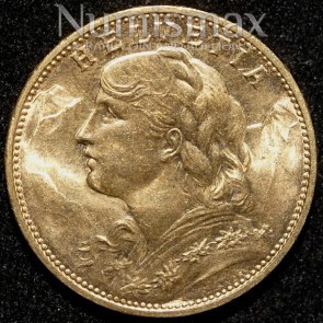 1915 B Swiss 20 Franc Gold