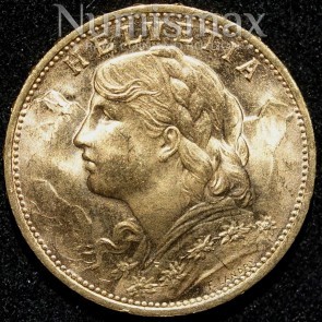 1930 B Swiss 20 Franc Gold