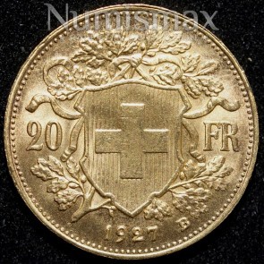 1927 B Swiss 20 Franc Gold