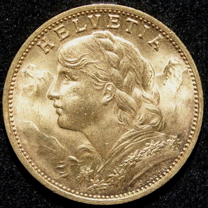 1927 B Swiss 20 Franc Gold