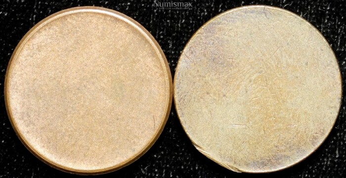 Blank Planchet Cent and 99% Blank Planchet Mis-Strike Cent (2-Coin Lot)