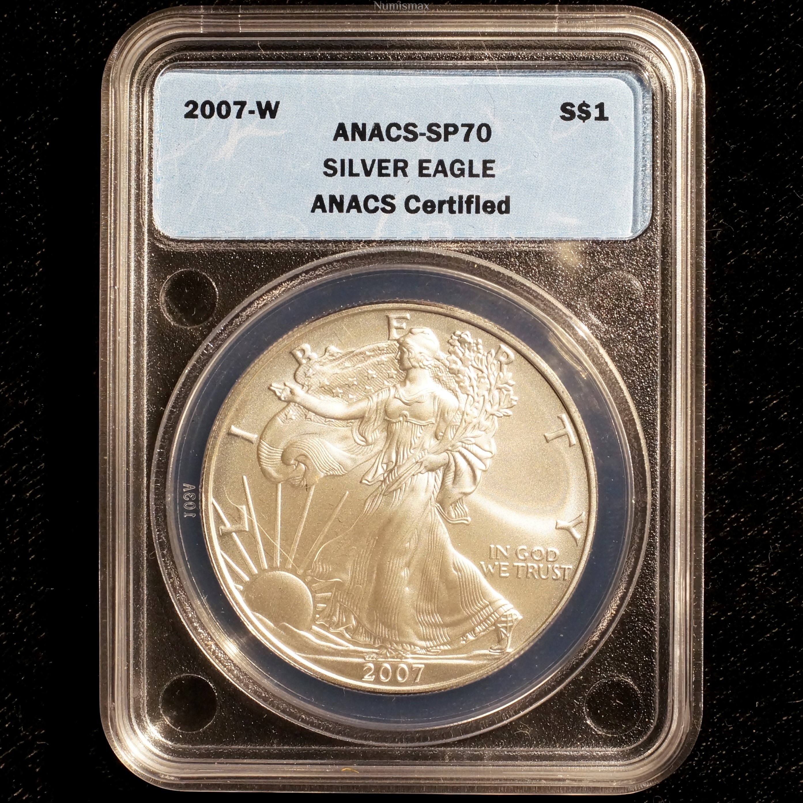 2007 W Silver American Eagle ANACS SP70 First Day of Issue Satin Finish