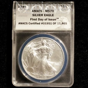 2009 Silver American Eagle ANACS MS70 First Day of Issue