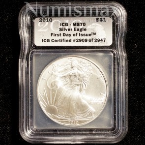 2010 Silver American Eagle ICG MS70 First Day of Issue