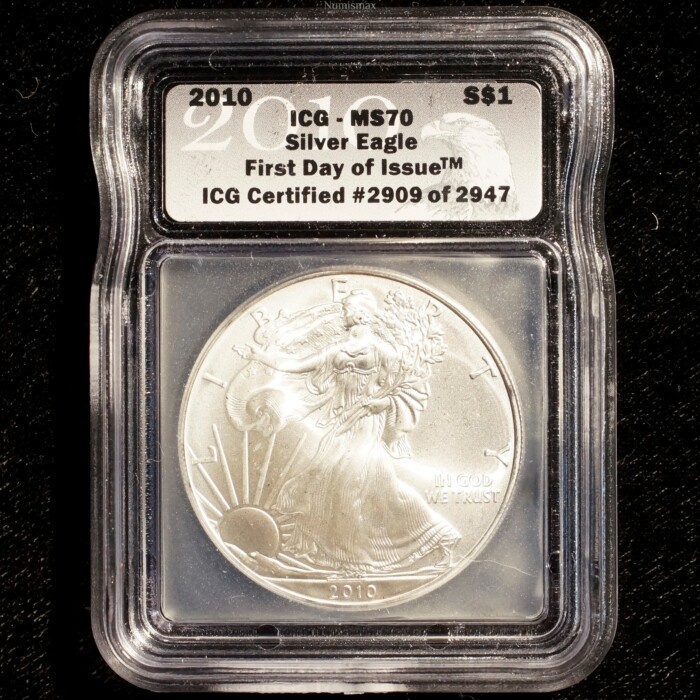 2010 Silver American Eagle ICG MS70 First Day of Issue