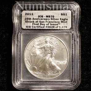 2011 (S) Silver American Eagle ICG MS70 First Day of Issue