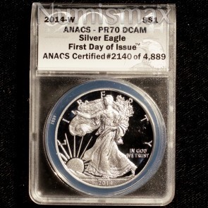 2014 W Proof  Silver American Eagle ANACS PR70 DCAM First Day of Issue