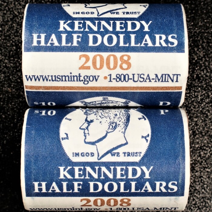 2008 Philadelphia and Denver Kennedy Half Dollar Rolls 2-Roll Lot