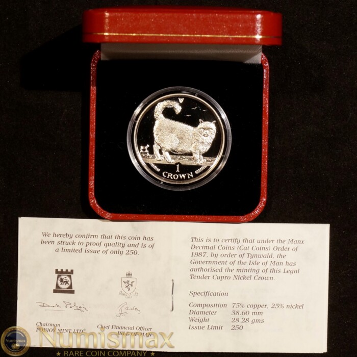 1998 Isle of Man One Crown Proof "Cat" Pobjoy Mint W/Box and COA