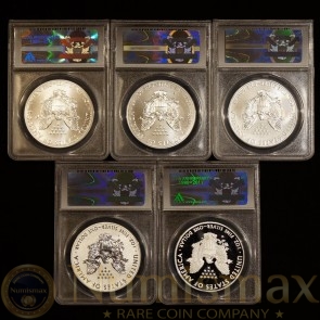 2011 25th Anniversary Silver American Eagle Set First Day of Issue ANACS 69 | All 5 Coins