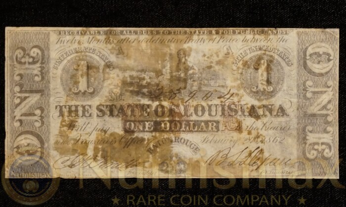 1862 The State of Louisiana One Dollar | Southern States Currency | Cr. #3B