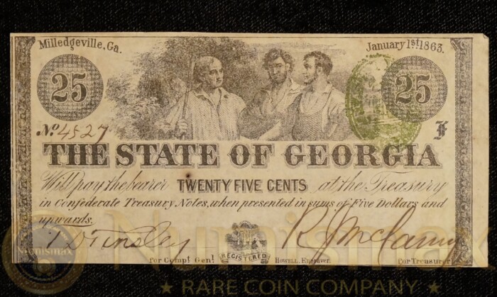 1863 The State of Georgia Twenty-Five Cents | Southern States Currency | Cr. #15