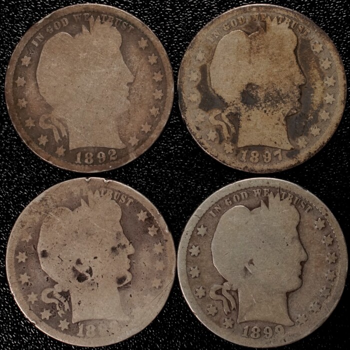 1892, 1897, 1898, 1899 Philadelphia Barber Quarters | 4-Coin Lot