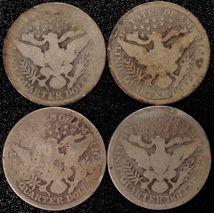 1892, 1897, 1898, 1899 Philadelphia Barber Quarters | 4-Coin Lot - Image 2