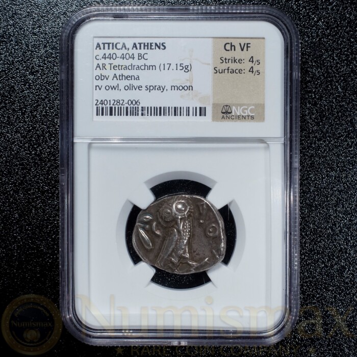 440 - 404 BC Attica, Athens AR Tetradrachm Athena/Owl | NGC ChVF 4/5, 4/5