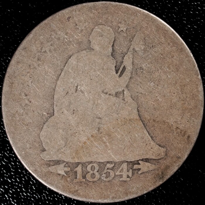 1854 Arrows Seated Liberty Quarter Dollar