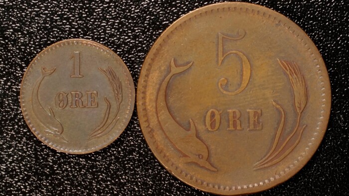 1874 Denmark 1 and 5 Ore | 2-Coin Lot