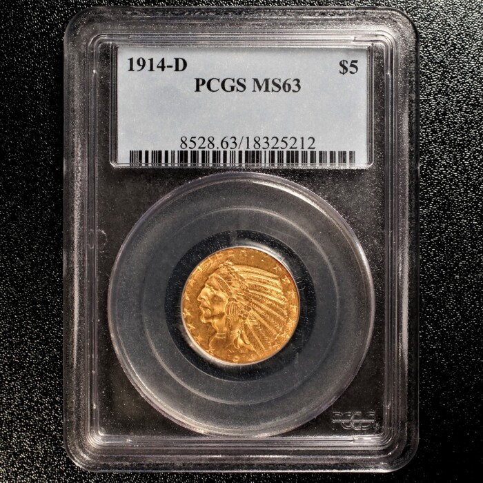 1914 Denver $5 Indian Gold Half Eagle PCGS MS63