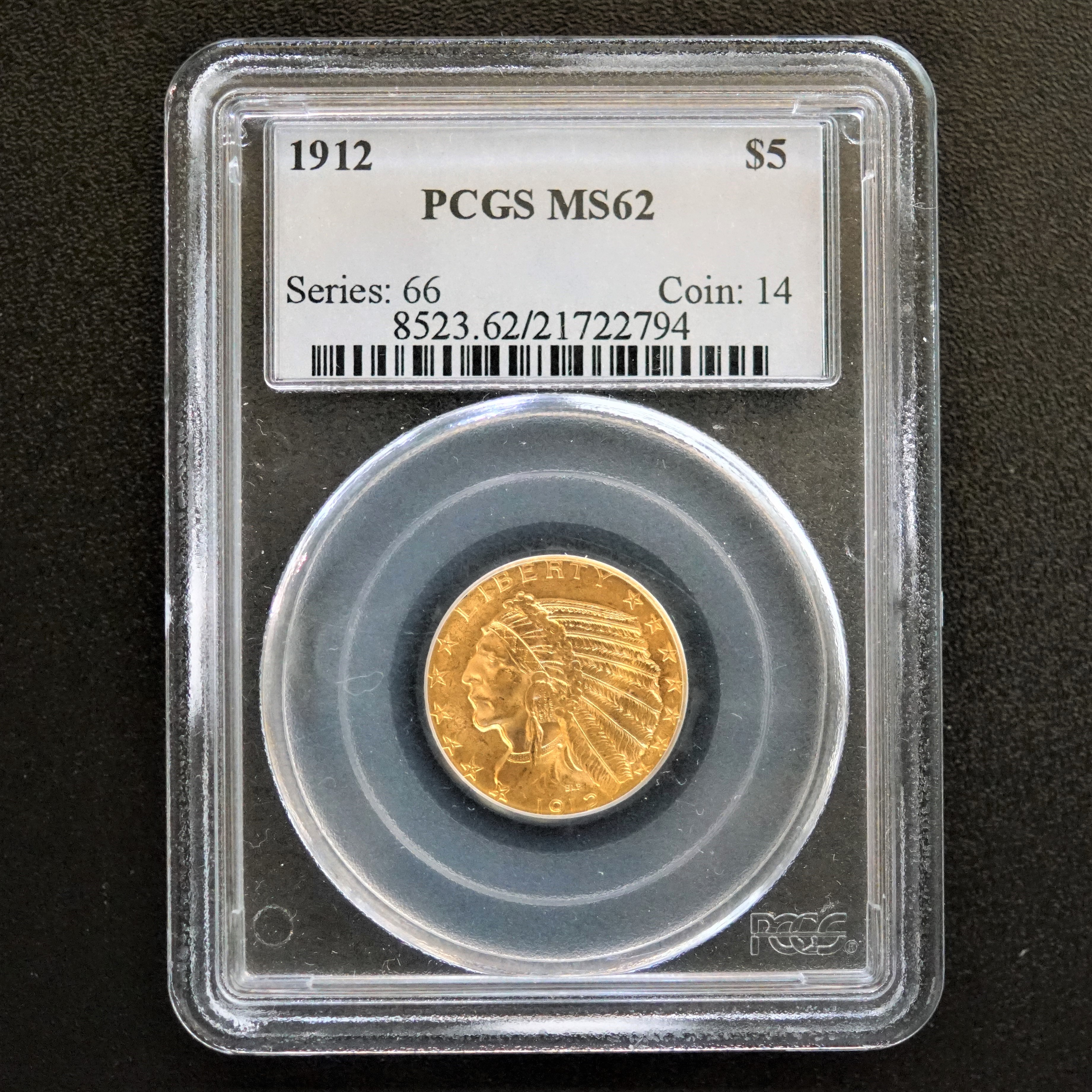 1912 Philadelphia $5 Indian Gold Half Eagle PCGS MS62 ...