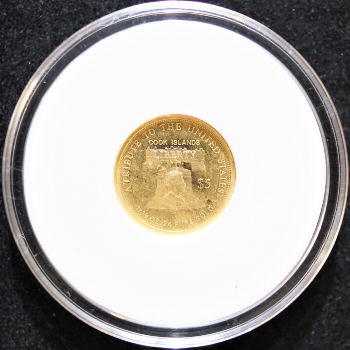 2011 Cook Island $5.00 1/10 oz .24 Pure Gold Statue Of Liberty - Image 2