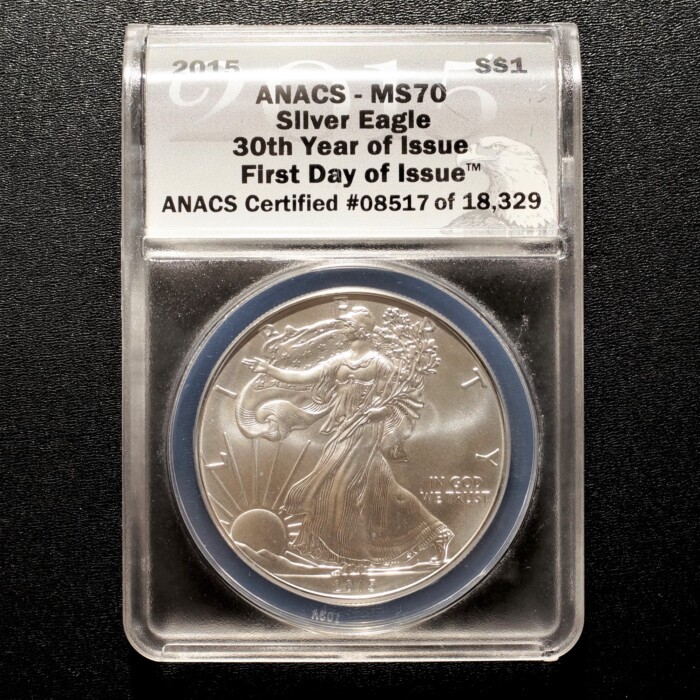 2015 Silver American Eagle ANACS MS70 First Day of Issue
