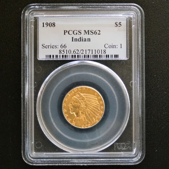 1908 Philadelphia $5 Indian Gold Half Eagle PCGS MS62