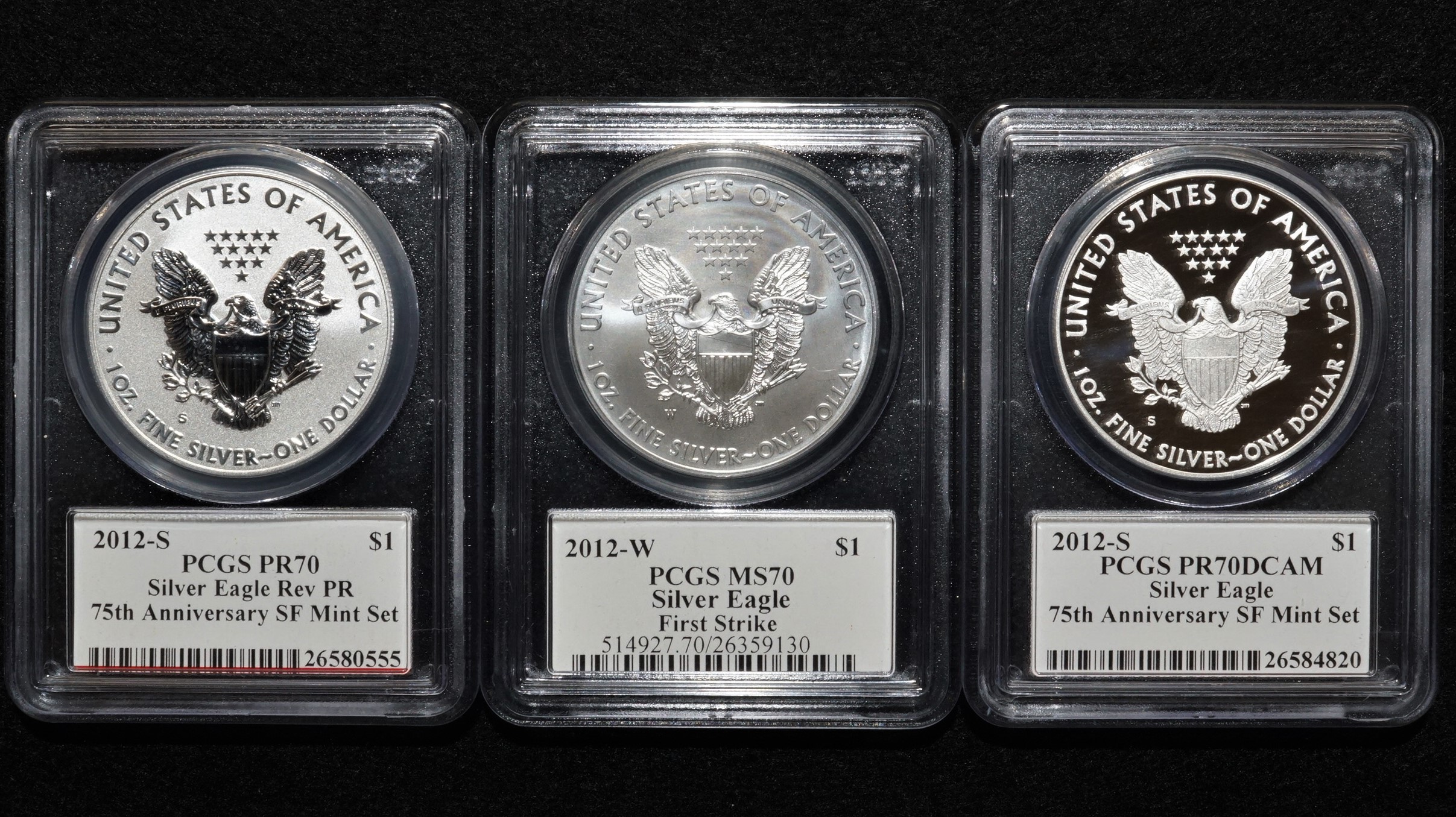 2012 Silver American Eagle PCGS MS70/PR70 3-Coin Set Mercanti – Numismax
