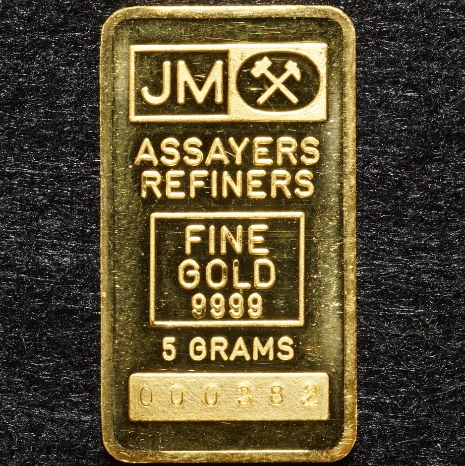 Johnson Matthey JM Assayers Refiners Gold Five (5) Gram Bar