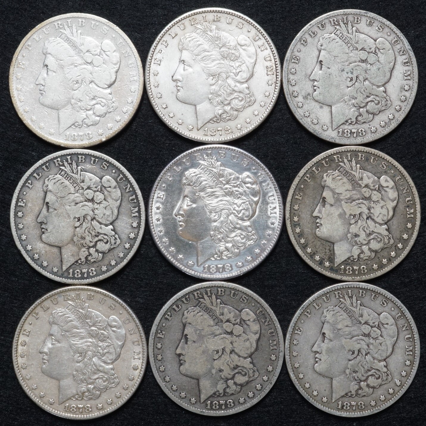 1878-S Morgan Silver Dollars Nine (9) Coin Lot - Numismax