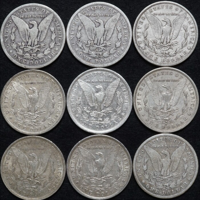 1881-O Morgan Silver Dollars Nine (9) Coin Lot - Image 2