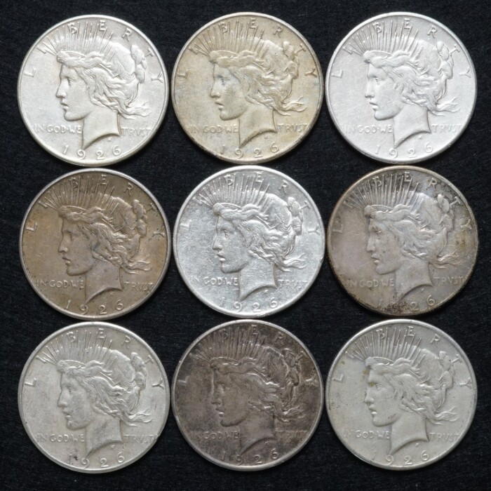 1926-S Peace Silver Dollars Nine (9) Coin Lot