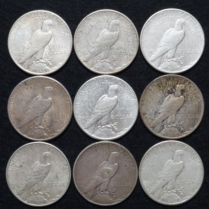 1926-S Peace Silver Dollars Nine (9) Coin Lot - Image 2