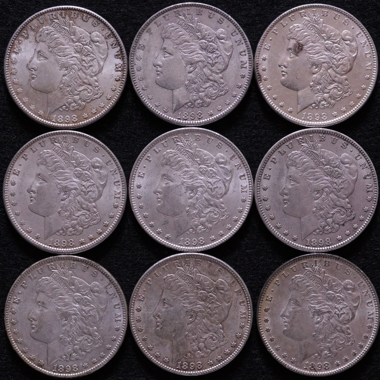 1898 Morgan Silver Dollars Nine (9) Coin Lot - Numismax