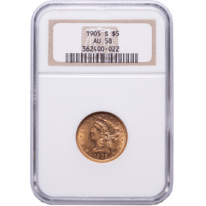 1905-S Liberty $5 Gold Half Eagle NGC AU58