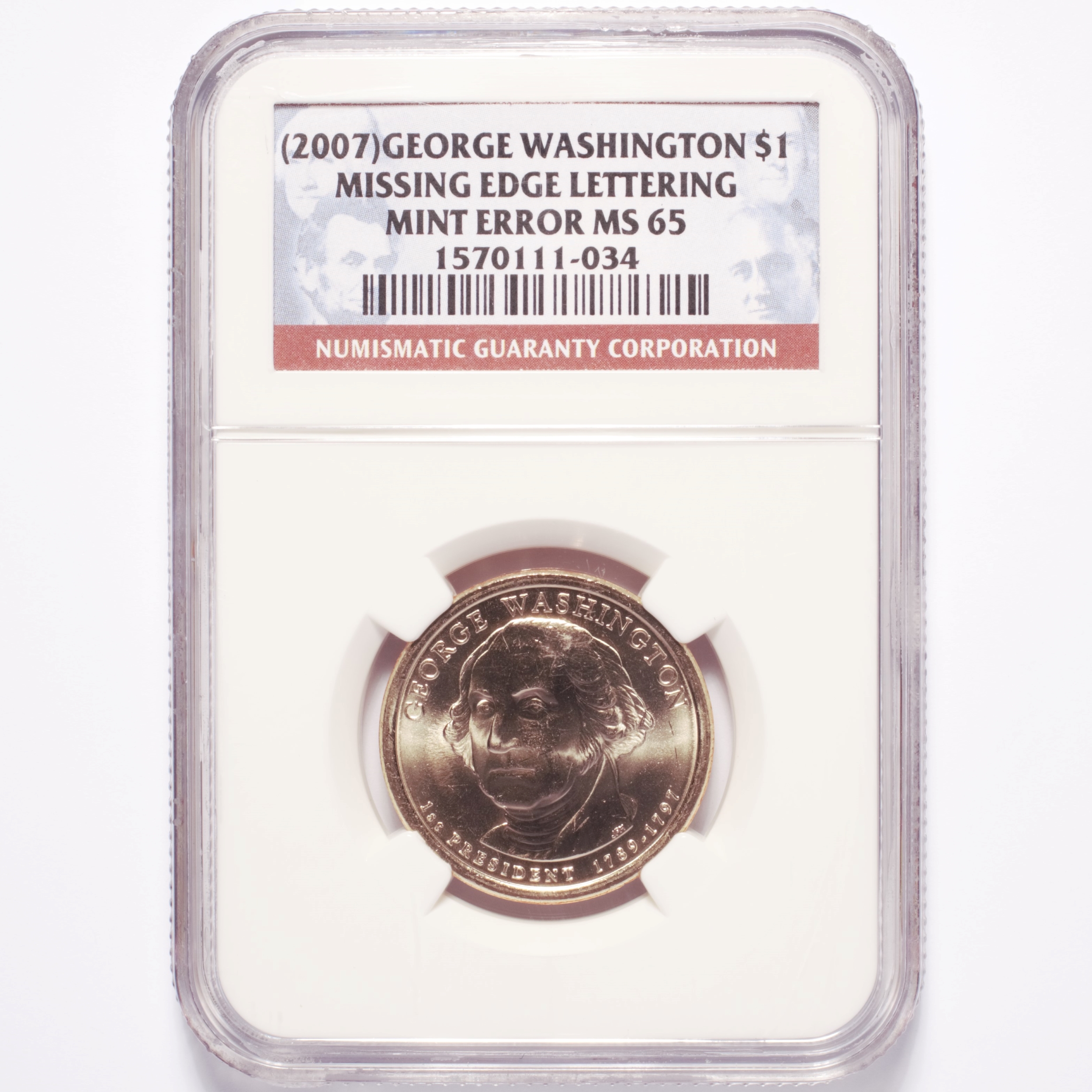 2007 George Washington Dollar NGC MS65 Missing Edge Lettering - Image 5