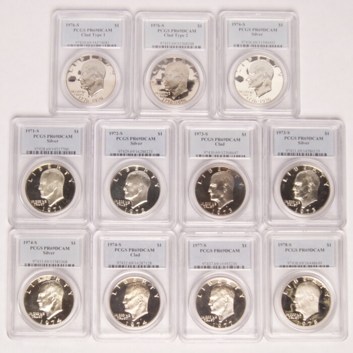 Eisenhower Dollar Silver/Clad PCGS PR69DCAM Collection 11-Coin Lot