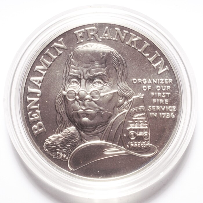 Ben Franklin Firefighters Uncirculated Silver Medal - Image 2