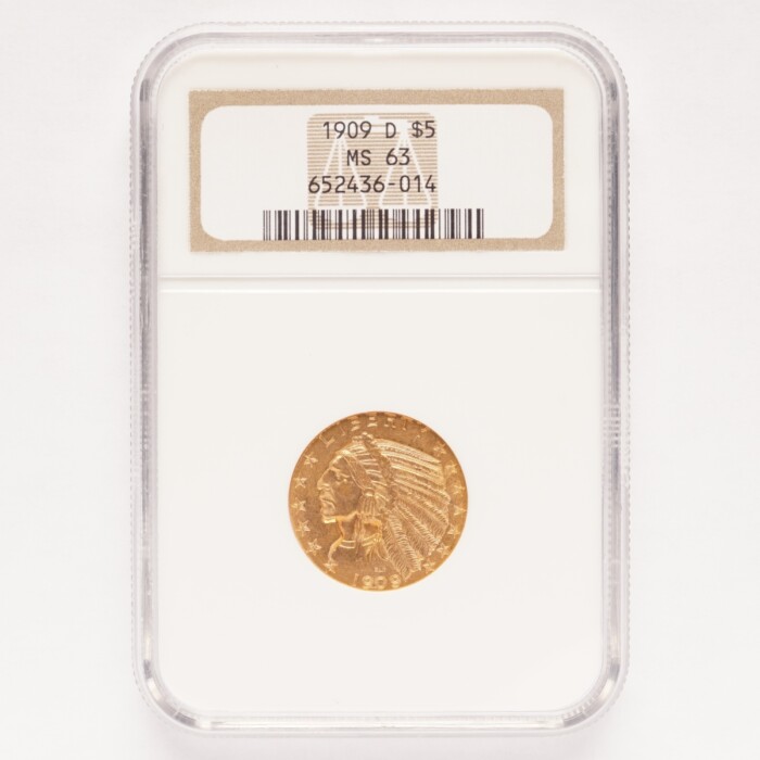 1909-D Indian $5 Gold Half Eagle NGC MS63