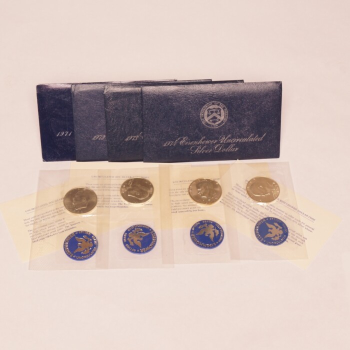 1971-1974 Eisenhower Silver Dollar Blue Envelope Collection