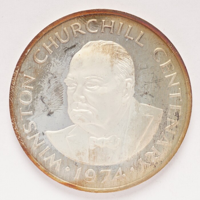 1974 Turks and Caicos Islands Churchill 20 Crowns Silver