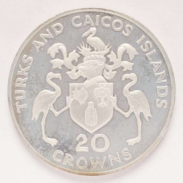 1974 Turks and Caicos Islands Churchill 20 Crowns Silver - Image 2