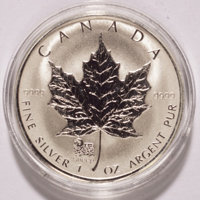 2003 Silver $5 Canadian Maple Leaf .9999 Reverse Proof Sheep Privy - Image 3